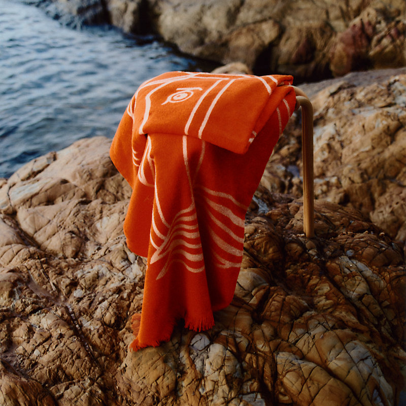 Yachting Tatoo Quadrige beach towel, small model - Orange | Hermès